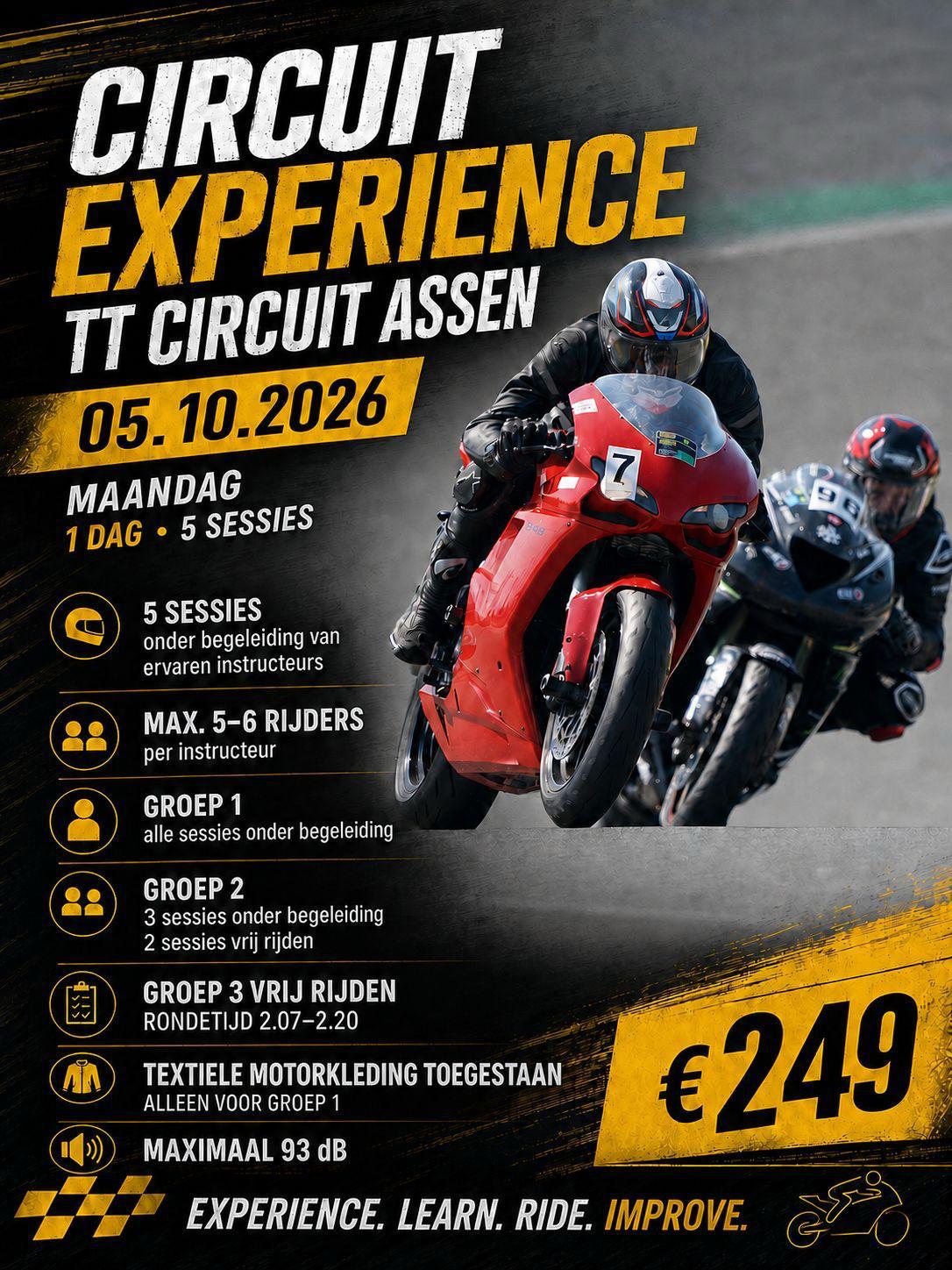 Assen - 5 oktober 2026 - 5 sessies - 249€